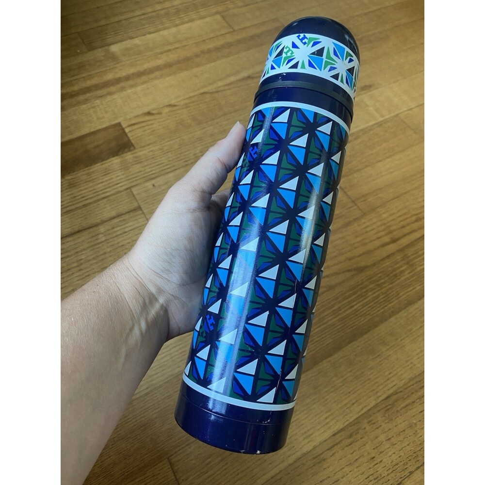 Tory Burch Vacuum Sealed Flask Thermos Blue Hot or Cold 17 Fl Oz - DENTED READ